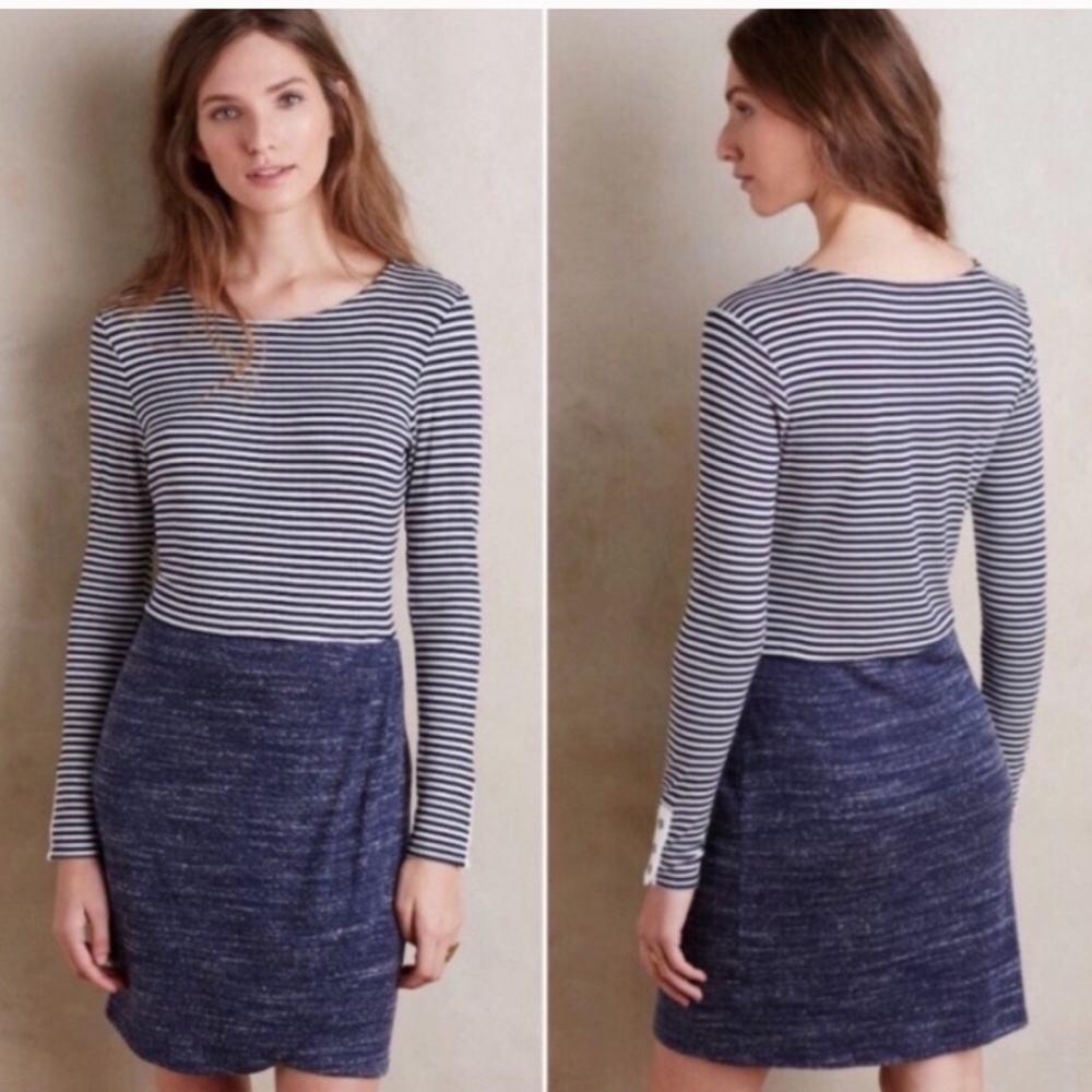 Anthropologie Dolan blue striped wrap front dress